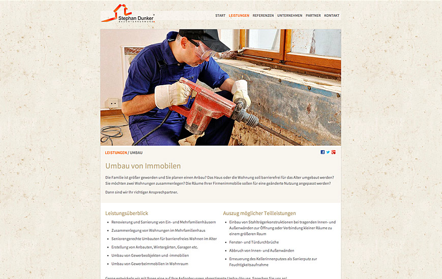 Webseite - Bauunternehmung Dunker