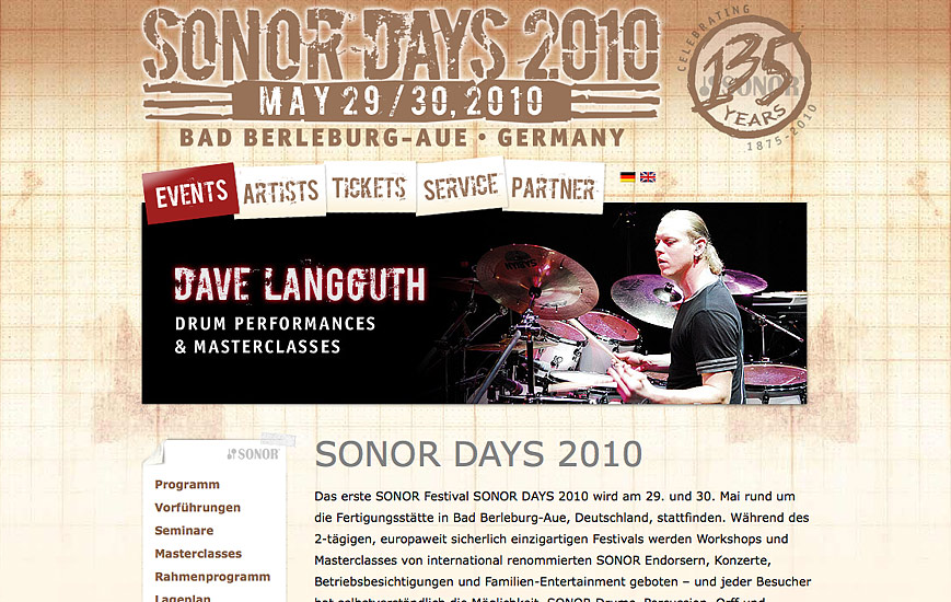 Webseite - Sonordays 2010