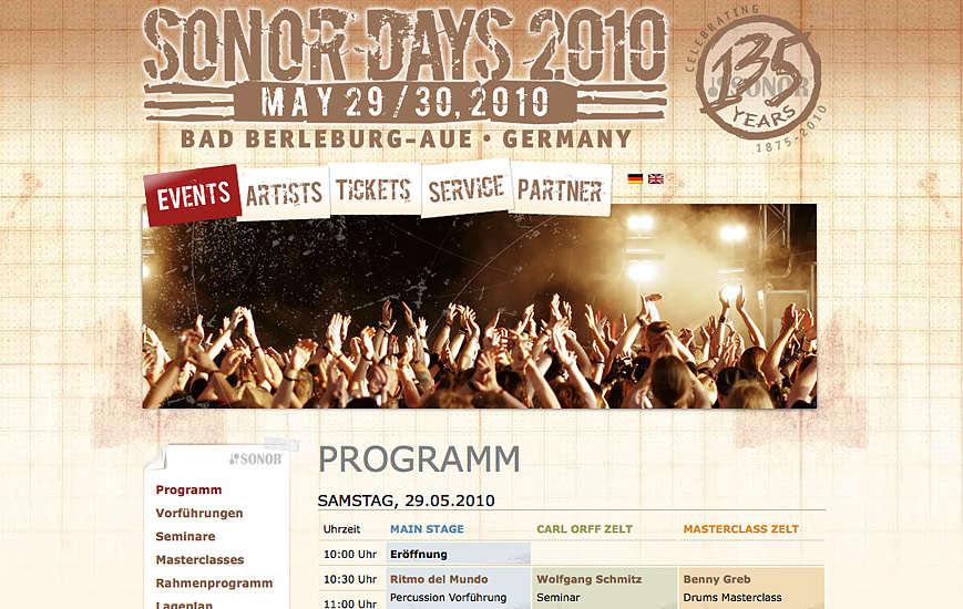 Webseite - Sonordays 2010