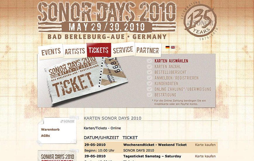 Webseite - Sonordays 2010